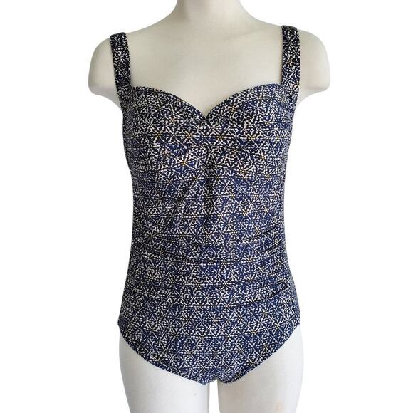 Bond-Eye Australia Nip Tuck Tummy Control Navy Gold Print Swimsuit 12 D/DDD - Picture 2 of 16
